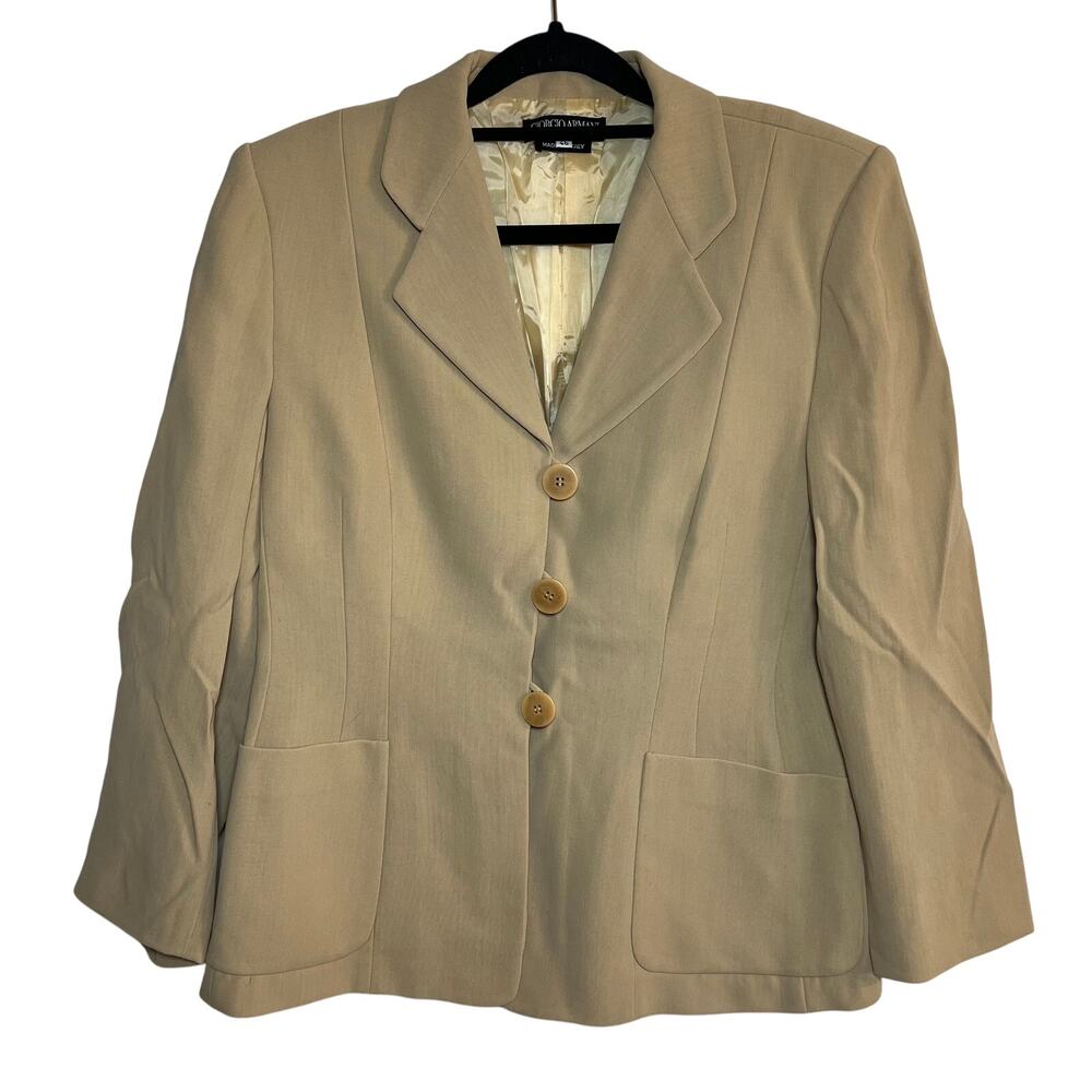 Vintage Giorgio Armani Wool Blazer Tan Beige Size‎ 46 Office Business 80s Italy